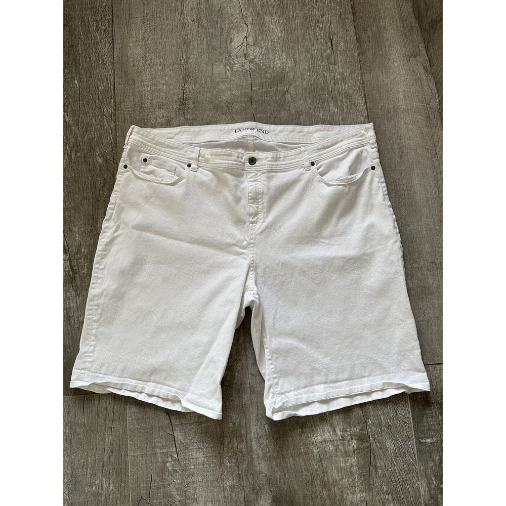 Lands’ End Womens Shorts Plus Size 26 White‎ Mid Rise Roll Cuff Jeans shorts